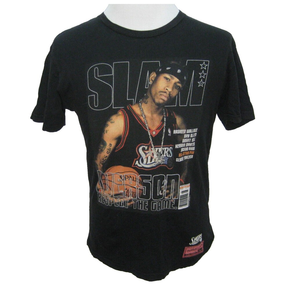 ALLEN IVERSON Men's (Size Medium) Black T-Shirt Mitchell & Ness SLAM Basketball